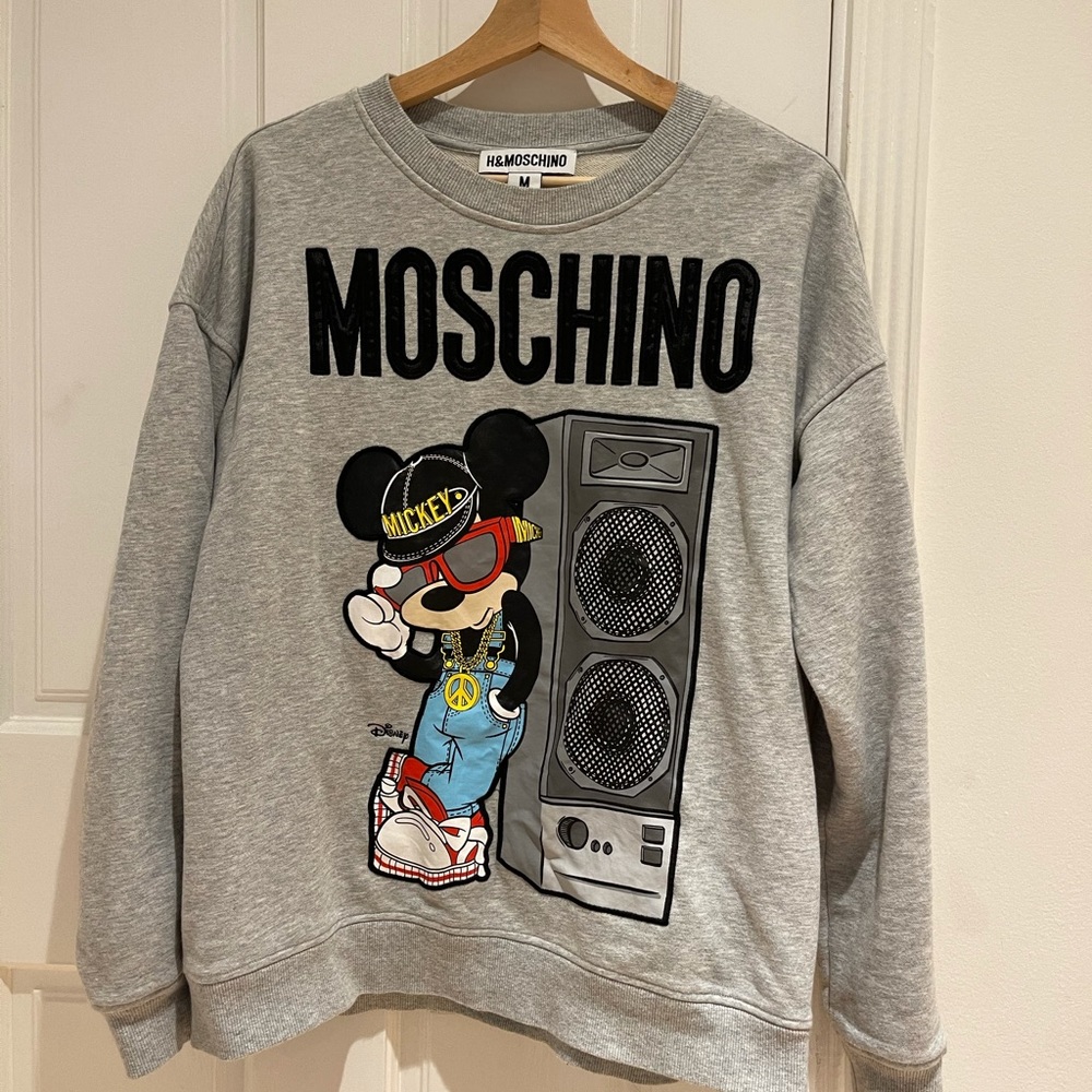 H&MOSCHINO Oversized DJ Mickey Print Grey Sweater